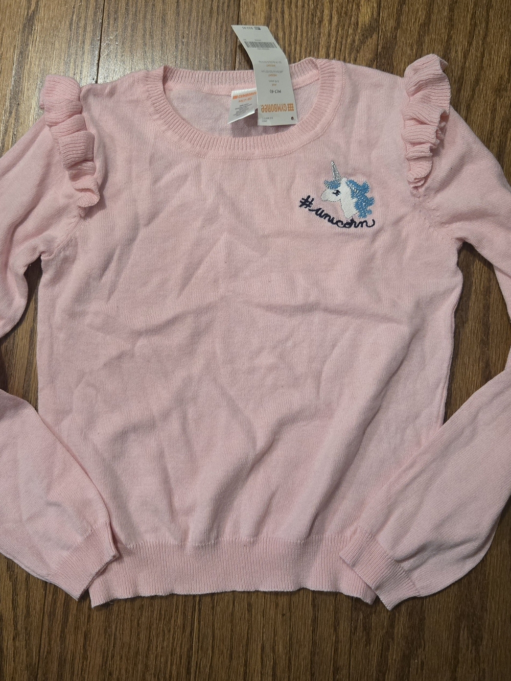 Gymboree Light Pink Ruffle-Shoulder Unicorn Knit Sweater 7/8